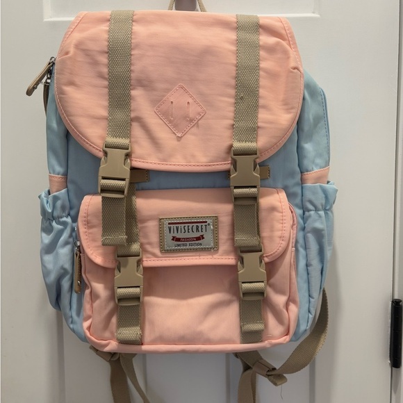 NWT VIVISECRET Waterproof Anti-theft School Backpack Limited Edition Pink Blue - Picture 1 of 10